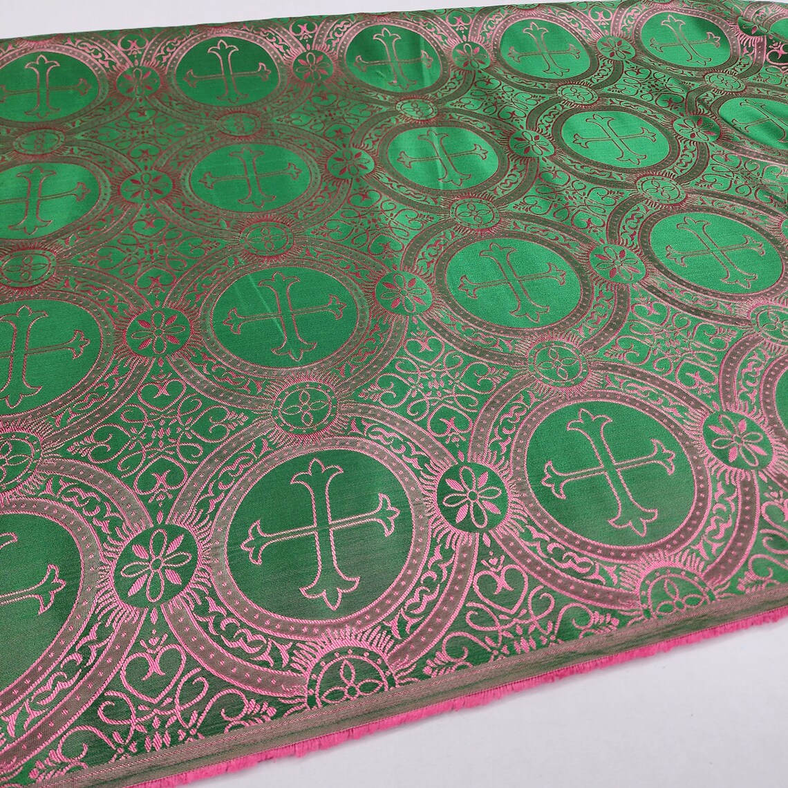 Emerald Green Coral Liturgical Brocade Fabric Religious Jacquard ...