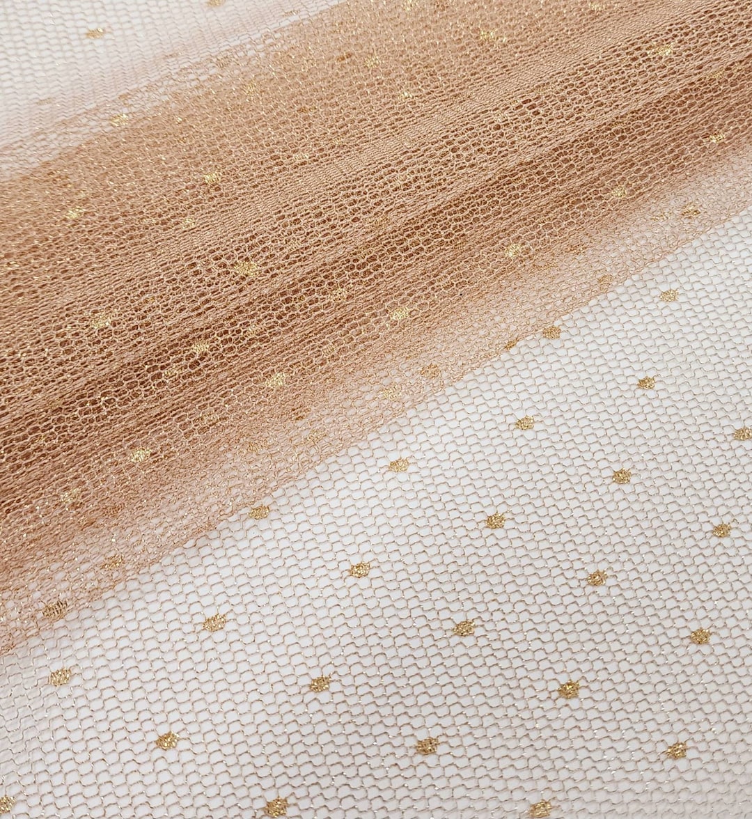 Blush Gold Metallic Polka Dots Netting Fabric by the Yard Shimmer