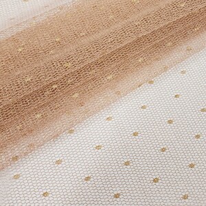 Blush Gold Metallic Polka Dots Netting Fabric by the yard- Shimmer- Sparkle- Stretch- Nylon Tulle- Gown- Bridal Dress- Bridesmaid- Style 244
