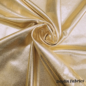 GOLD 4-Way Stretch Metallic Foil Fabric by the Yard - Foil Metallic Spandex Lame Fabric - All Over Foil on Stretch Knit 60&quot; Wide STYLE 013