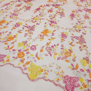 Pink Multicolor Floral Fashion Sparkle Glitter Design On Mesh Lace Fabric Sold By The Yard For Gowns Decor Events Costume Cosplay STYLE 041