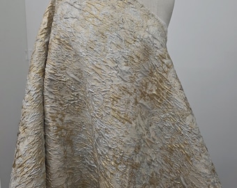 Ivory Silver Gold Brocade Fabric Metallic Crinkle Jacquard for Dress Floral Pattern Fabric Costume Bridal Sewing Fabric by the Yard - 033