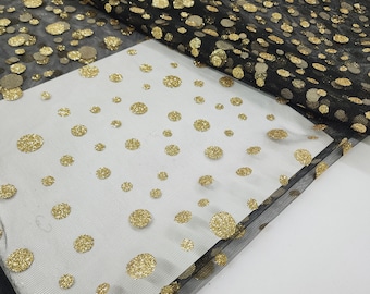 Black Gold Sparkle Glitter Dot Tulle Fabric By The Yard - Gold Shiny Small & Large Polkadots for Crafts Gowns Decor Events Costume STYLE 266