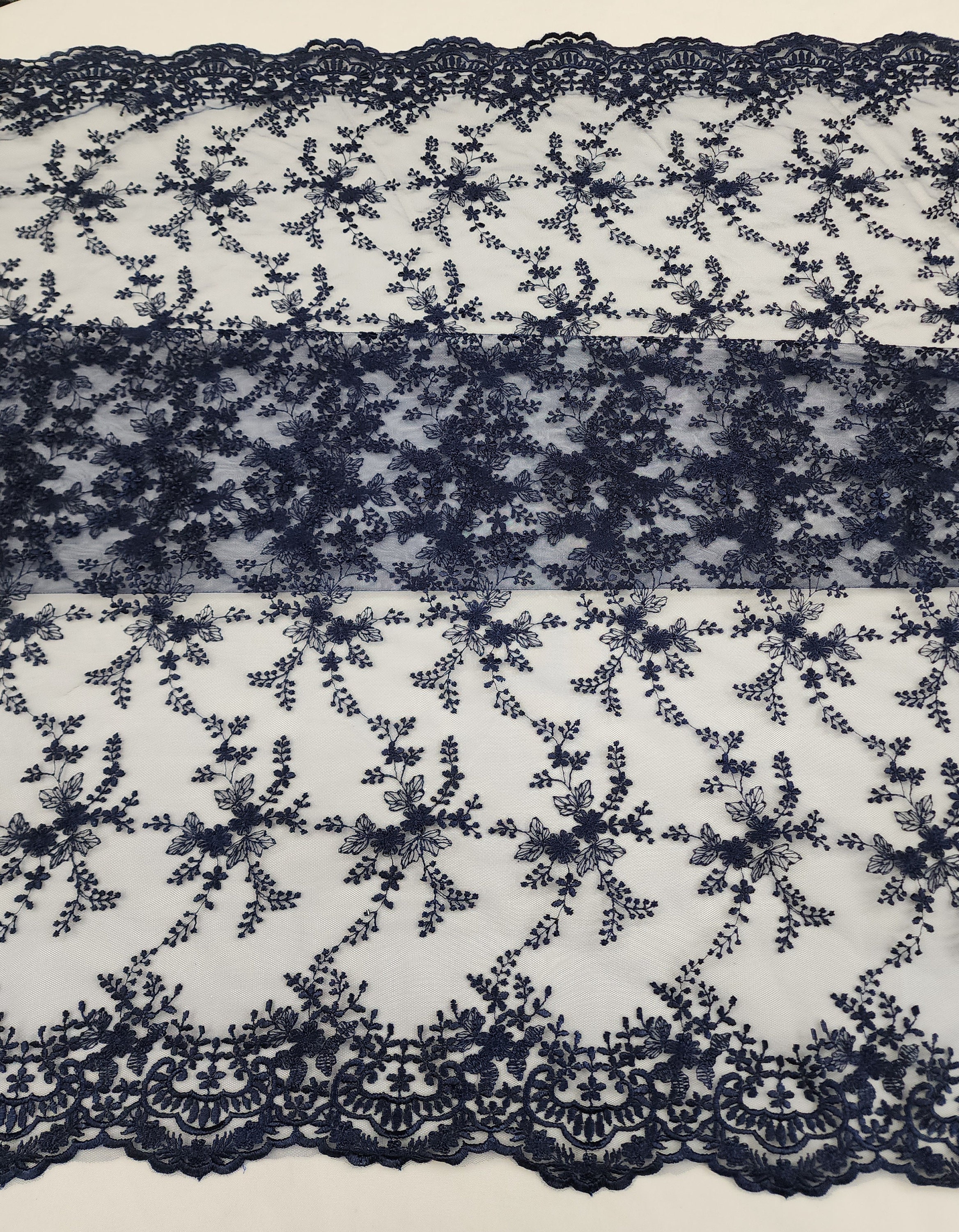 Navy Blue Embroidery Floral on Mesh Lace Fabric by the Yard for Gown ...