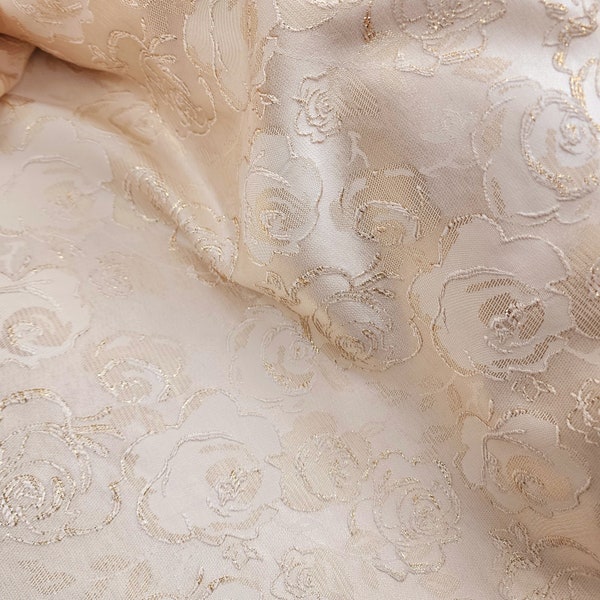 Ivory Gold Embossed Design Brocade Jacquard, Floral, 3D Floral Printed Pattern Fabric by the yard for Garments, Skirts, Capes - STYLE 131-2