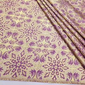 Purple Gold Religious Brocade Jacquard Fabric - Vestment- Liturgical - Ecclesiastical- Stole- Alb- Home & Altar Decor- Metallic- Style 248