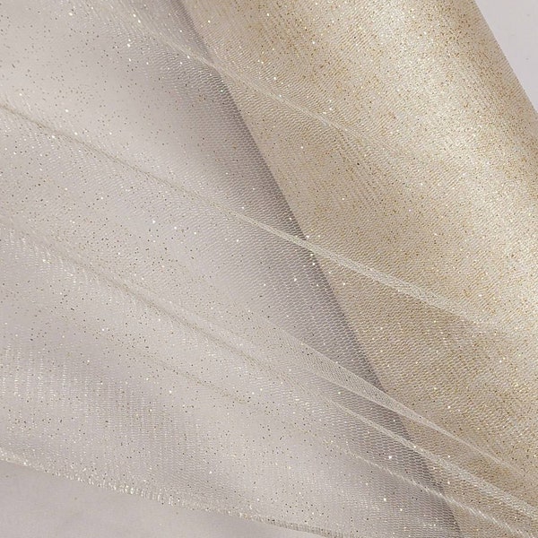 Ivory Gold Glitter Tulle Sparkle Tulle Fabric By The Yard for Bridal Dress-Prom-Craft-Gown-Art-DIY-Decoration Event-Wedding- STYLE 126