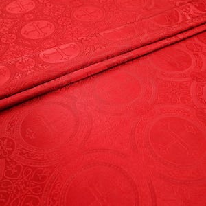 RED Religious Brocade - Liturgical Fabric - Ecclesiastical Jacquard - Church - Pastoral Vestment - Cross Brocade by the yard - STYLE 121