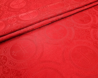 RED Religious Brocade - Liturgical Fabric - Ecclesiastical Jacquard - Church - Pastoral Vestment - Cross Brocade by the yard - STYLE 121