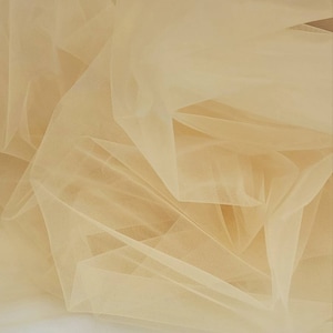 Light Gold Italian Tulle Luxury Fine Netting Tulle Fabric by the yard for Skirts, Bridal & Veils, Gowns, Doll, Party Decor, Tutu - STYLE 127