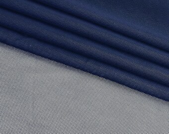 Navy Blue Power Mesh Nylon Spandex Fabric by the Yard 4 Way Stretch Power Mesh 60” Wide Sheer Solid Plain Net Fabric For Sewing - STYLE 295