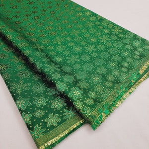 Emerald Green Gold Heavy Shiny Tinsel Threads Snowflakes Brocade Fabric by the yard for Crafts - Sewing - Arts - Decor - DIY - STYLE 269
