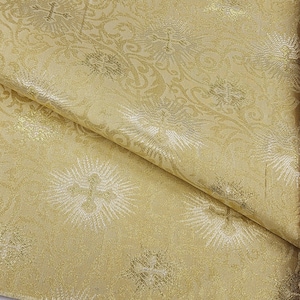 Ivory Gold Liturgical Jacquard Brocade Fabric Cross Religious Event Ecclesiastical Chasuble Stole Apron Vestment Clergy by Yard - STYLE 115