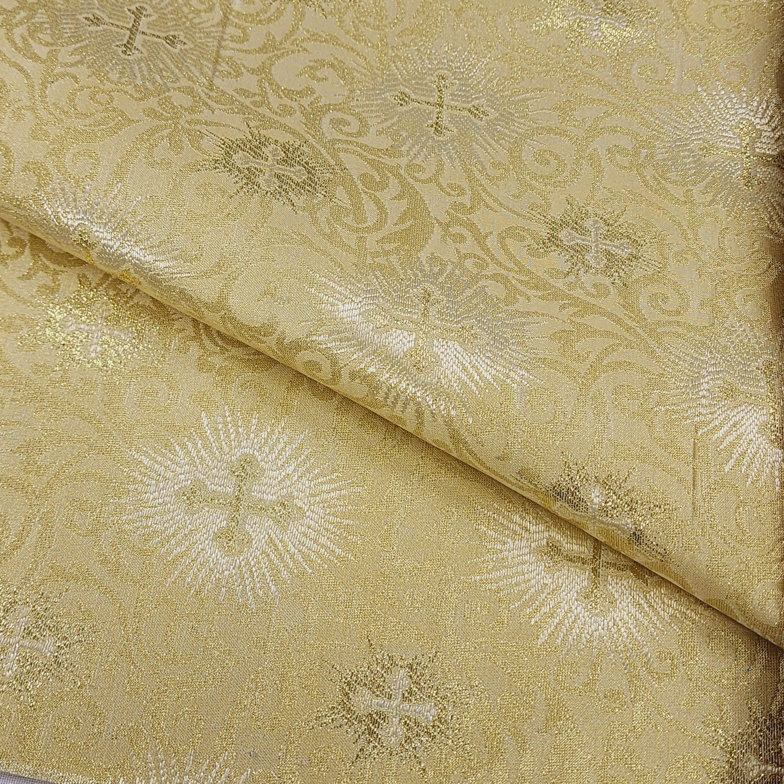 Elfenbein-Gold Liturgischer Jacquard-Brokatstoff Kreuz Religiöse Veranstaltung Kirchliche Kasel Stola Schürze Gewand Klerus Meterware - STYLE 115