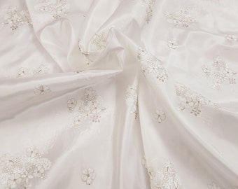 WHITE Floral Embroidery with Sequins on Taffeta Fabric By The Yard for Gown - Costume - Event - Bridesmaid - Wedding - Backdrop - STYLE 325