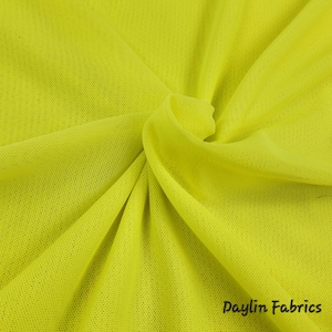 Neon Yellow Power Mesh Nylon Spandex Fabric by the Yard 4 Way Stretch Power Mesh 60” Sheer Solid Plain Net Fabric For Sewing - STYLE 295