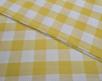 Light Yellow Farmhouse Gingham Tablecloth Fabric 60" Wide Kitchen Decor 1" Big Checkered Gingham Buffalo Pattern Poly Poplin - STYLE 119