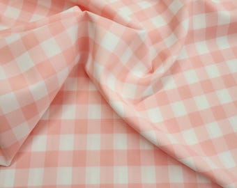 White Light Blush Farmhouse Gingham Tablecloth Fabric 60" Kitchen Decor 1" Big Checkered Gingham Buffalo Pattern Poly Poplin - STYLE 119