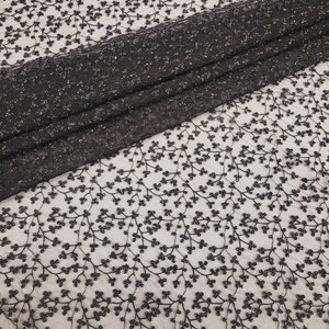 BLACK Polyester Floral Embroidery on Mesh Lace Fabric by the Yard for Gowns, Capes, Bridesmaid, Costume, Garments, Decor & Events, Style 168