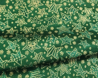 Emerald Green Gold Christmas Stars & Celestial Jacquard Brocade Fabric by the yard for Decor - Liturgical - Crafts - Sewing - STYLE 270