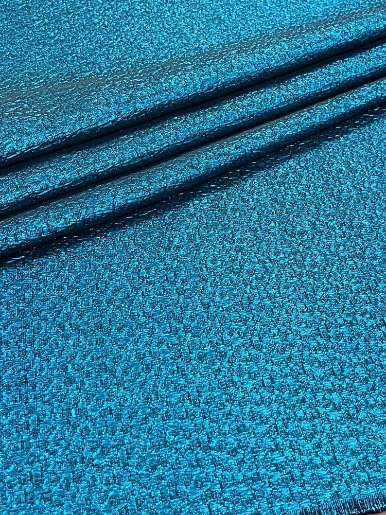 Black Teal Blue Crinkle Metallic Heavy Jacquard Brocade Fabric by the yard for Gowns Costume Decor Events Couture Capes Jackets - STYLE 273 imagen 4