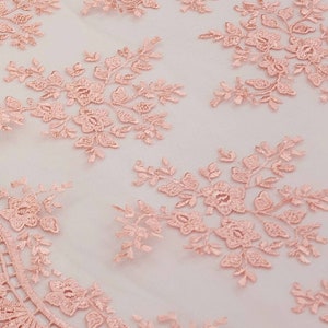 Blush Embroidery Floral on Mesh Lace Fabric By The Yard For Gown - Bridal - Party Dress - Wedding - Prom - Bridesmaid - DIY - STYLE 215