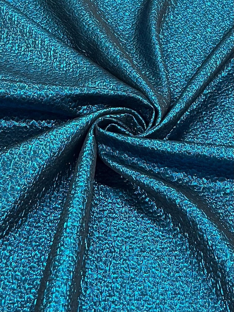 Black Teal Blue Crinkle Metallic Heavy Jacquard Brocade Fabric by the yard for Gowns Costume Decor Events Couture Capes Jackets - STYLE 273 imagen 5