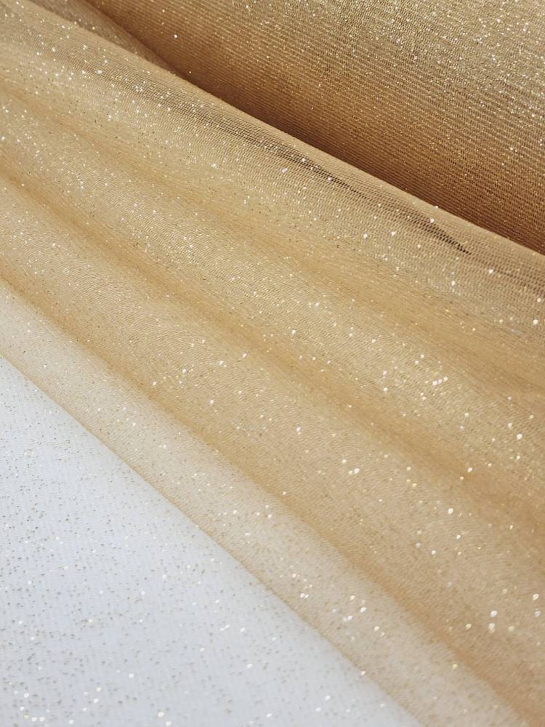 Dark Gold Glitter Tulle Fabric Sparkle Tulle Fabric by the Yard for