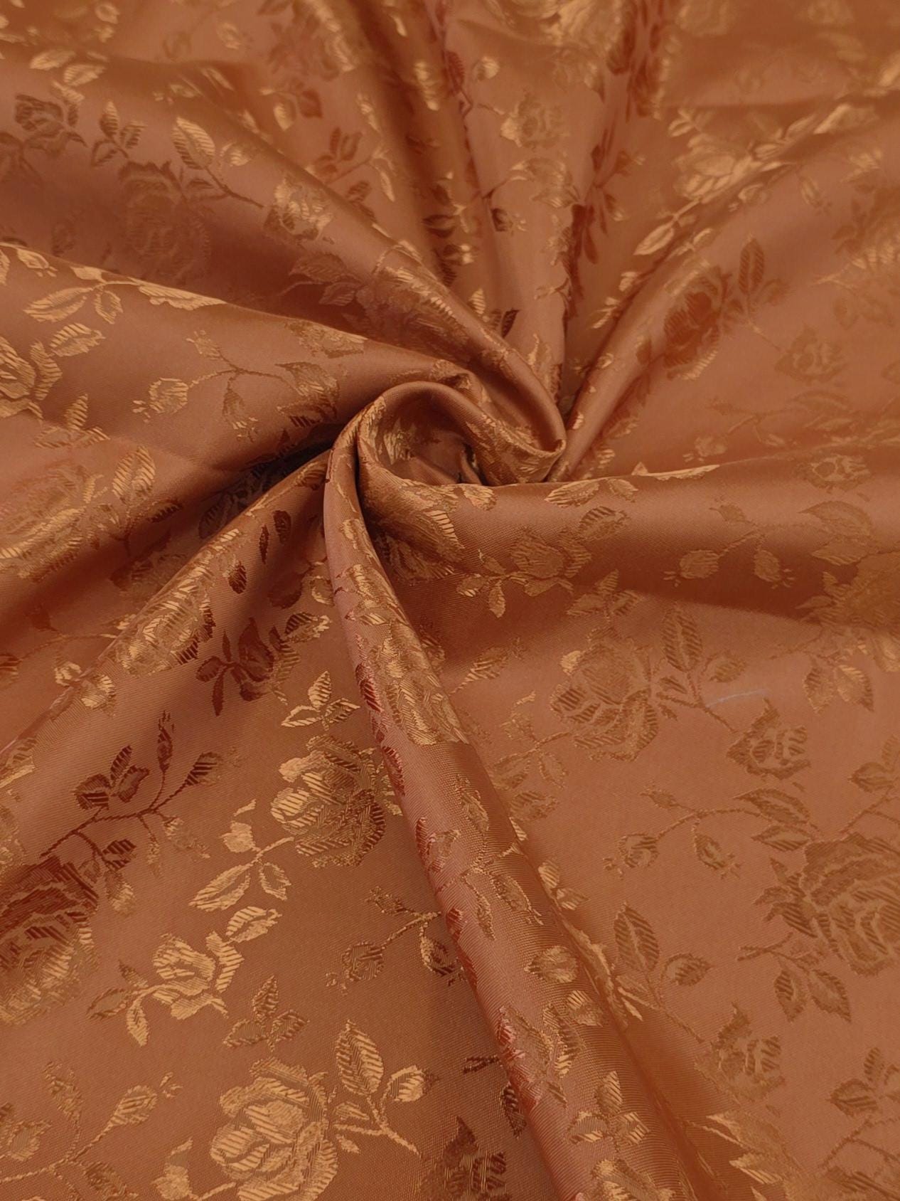 Dark Orange Polyester Floral Jacquard Brocade Satin Fabric by the yard for Gowns, Bridal Wear, Decor, Clothes, Costumes, Crafts - STYLE 316