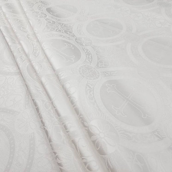 White White Religious Brocade, Vestment Brocade, Liturgical Fabric, Ecclesiastical, Brocade, Stole, DIY, Brocade by the yard - STYLE 121