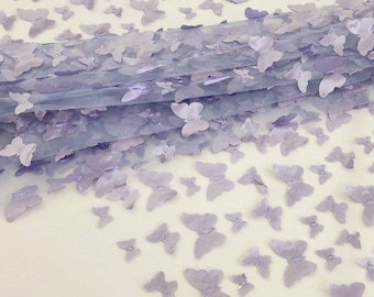 Periwinkle Satin 3D Butterflies on mesh Lace Fabric By Yhe Yard for Gowns Birthday Dress Kids Events Decoration Prom Cosplay - STYLE 129