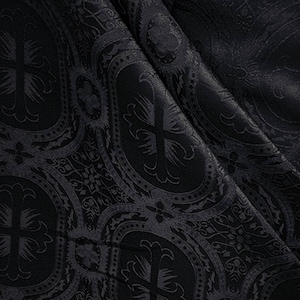 BLACK Liturgical Cross Brocade Jacquard Fabric by the yard - Oval - Religious - Vestment - Ecclesiastical - Stole - Clergy - Style 166