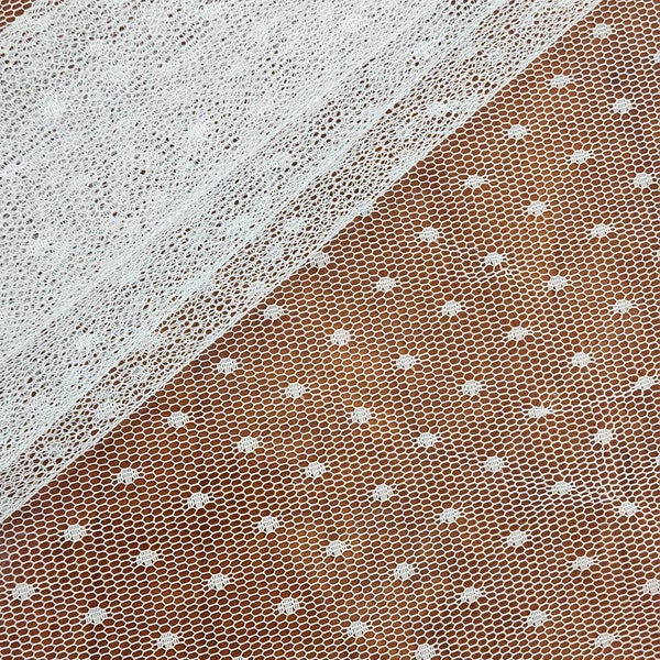 White Point d'Esprit Swiss Dot Veiling Fabric, 58" Wide Polka Dots, Dotted Netting Tulle By The Yard for Bridal, Gowns, Veils, STYLE 143