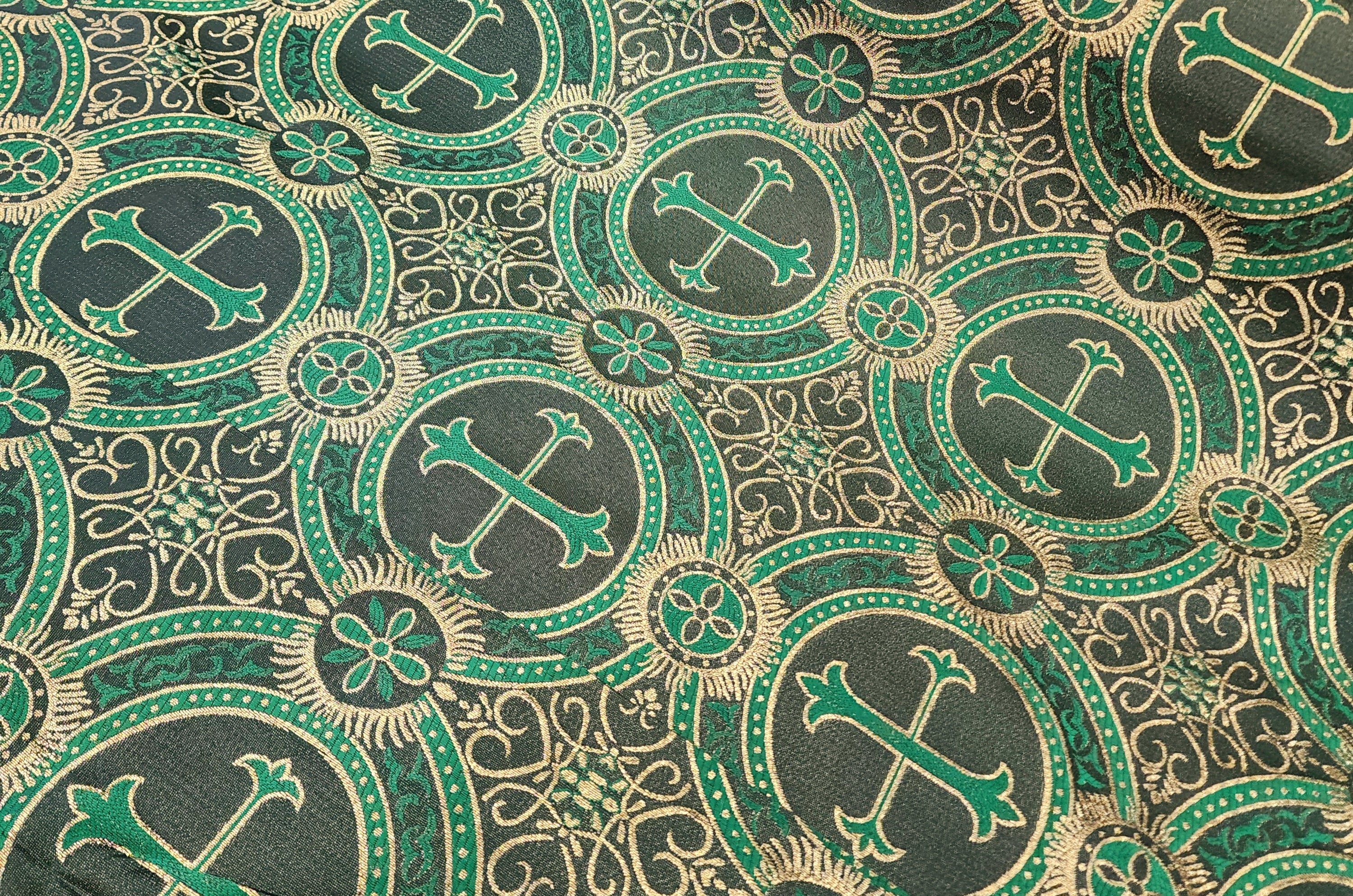 Liturgical Fabric Religious Brocade Metallic Cross Pattern ...