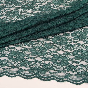 Green corded lace fabric scallop edge both ends rich dark emerald