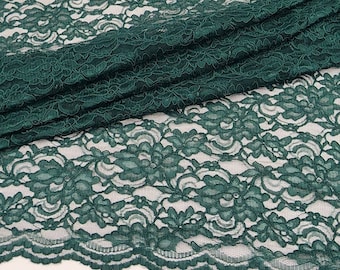 HUNTER GREEN Corded Floral Alencon Lace fabric By The Yard for Bridal - Gown - Wedding - Bridesmaid - Formal Dress -Prom - STYLE 105