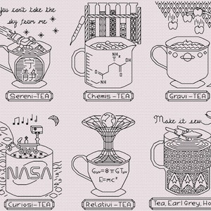 Geeky Tea Set Blackwork Pattern