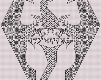 Dovahkiin Dragon Skyrim Blackwork Pattern