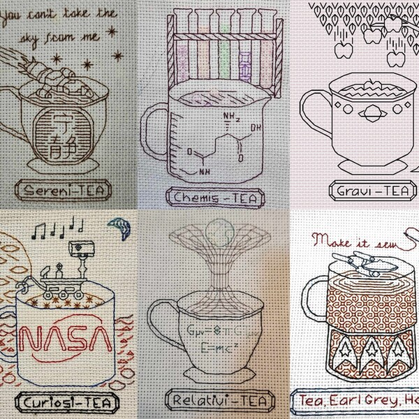 Geeky Tea Set Blackwork Pattern