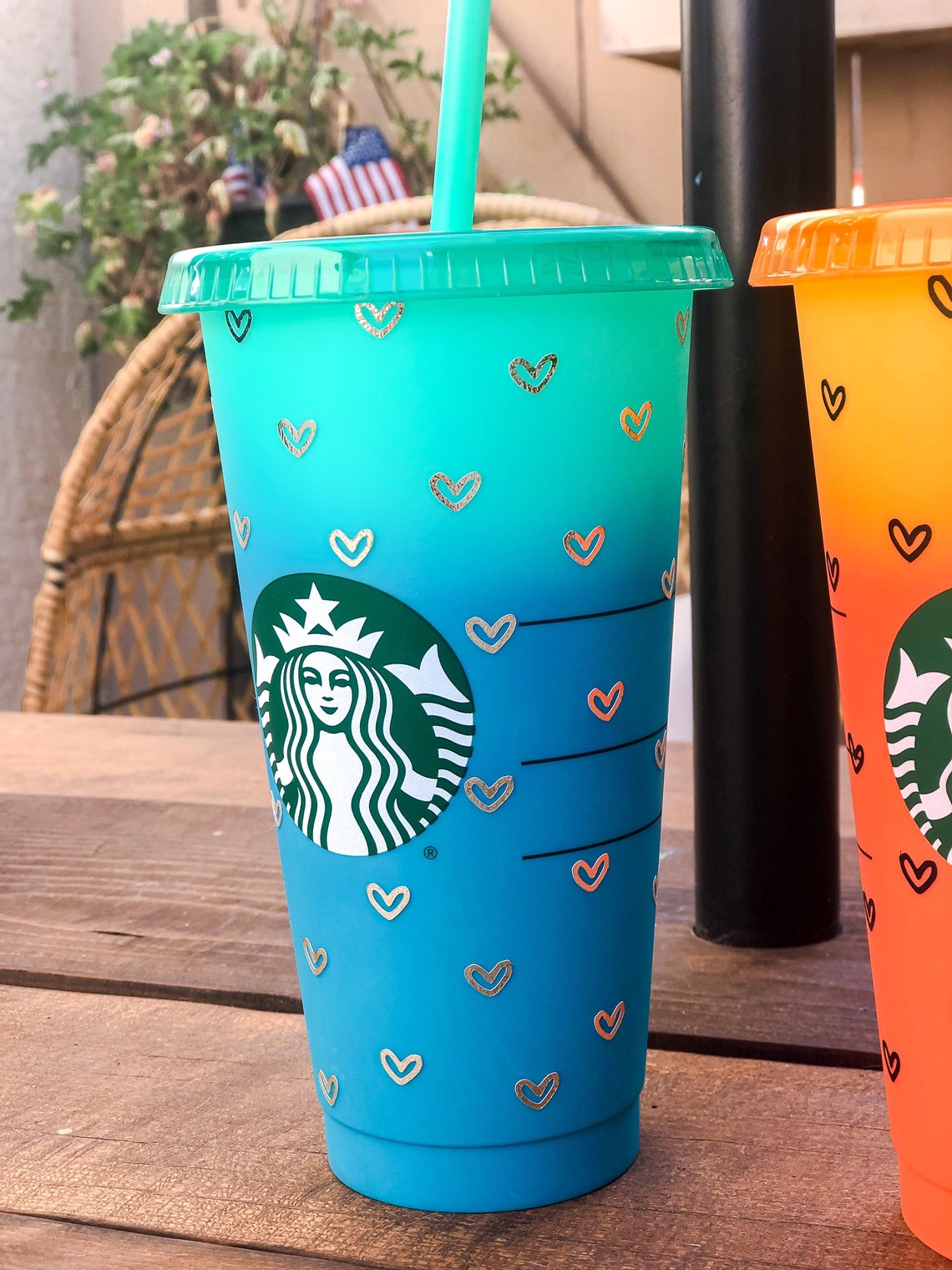 24oz Color Changing Starbucks Cold Cup. Hearts. Coffee Cup. Etsy