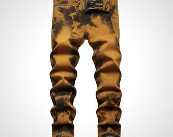 Men's Yellow Brick Tie Dye Stretch Jeans Slim Fit Outcast Rebellion 01