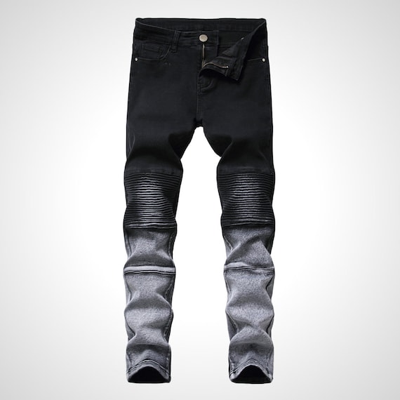 Black Fade Grey Denim Biker Jeans Straight Cut. Street Wear - Etsy