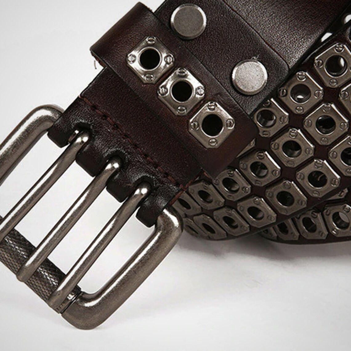 Genuine Leather Heavy Metal Cross Rivet Belt. Available in Etsy UK