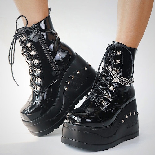 Woman's Lace up Platform Boots With Wedge Sole Rivets and - Etsy UK