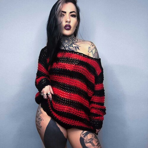 One Size Wide Neck Stripy Punk Goth Sweater. Available in Three Colours. Fits Most Humanoid Shapes & Sizes. Goth, Punk, Dark Soul, Emo.