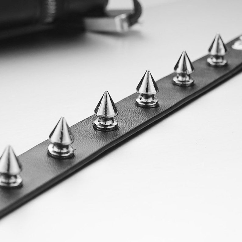 Black PU Leather Spike Rivets Bracelet Single Row Wrist Cuff. Etsy UK