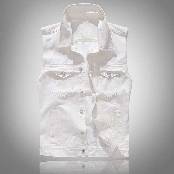 Men's Thin White Denim Vest With White 