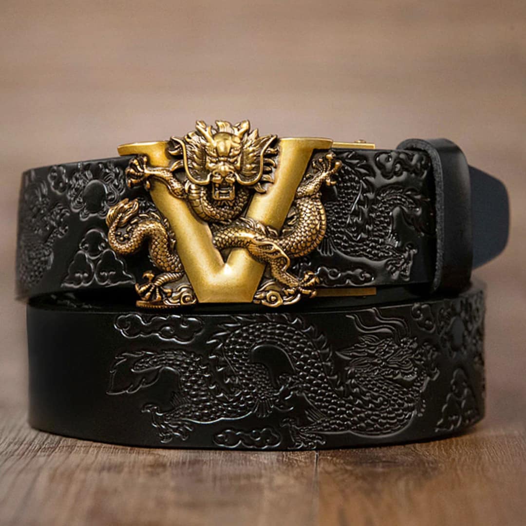 Chinese Dragon Genuine Cow Skin Leather Belt. Three Belt Colours. Gold ...