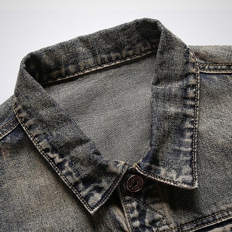 Men's Denim Jacket with Oriental Crane Embroidery Vintage Grey. Street Wear, Punk Jeans, Dark Soul, Urban Style, Emo, Goth, Metal. image 4