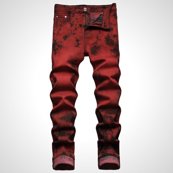 Men's Roadster Red Brick Tie Dye Stretch Jeans Slim Fit